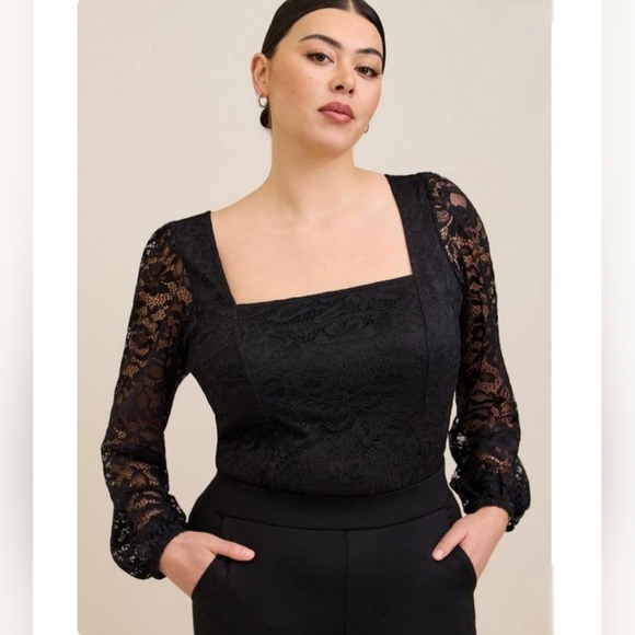 torrid Tops - Torrid Black Lace Square Neck Long Sleeve Elegant Top Size 2X